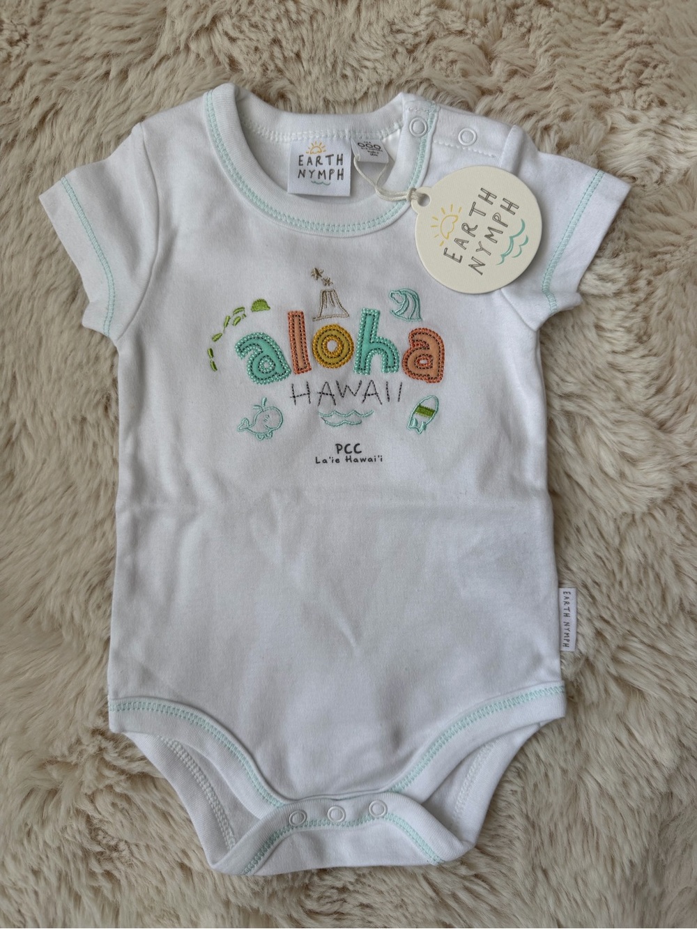White "Aloha" Embroidered Baby One-Piece